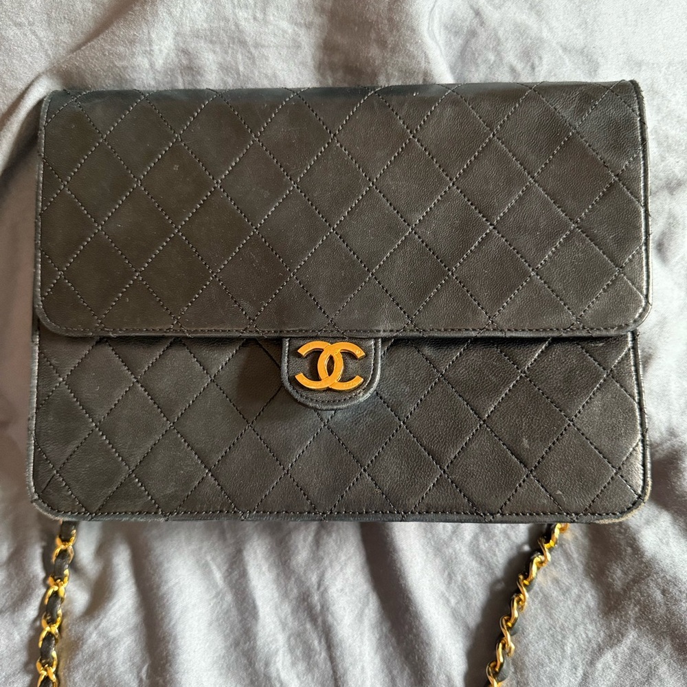 CHANEL Vintage Black Quilted Crossbody Bag - 24k Gold Plated Hardware